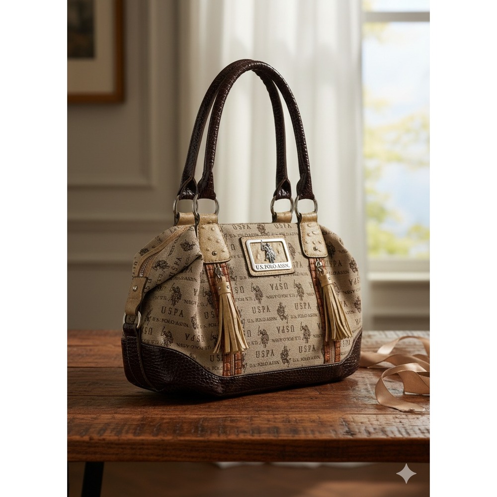United States Polo Association Women's Brown Monogram‎ Print Shoulder Bag
